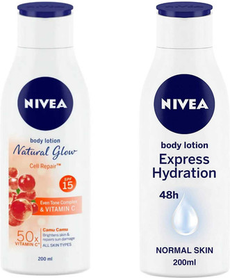 NIVEA Natural Glow Cell Repair 200ml and Express hydration 200ml Lotion(400 ml)