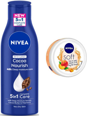 NIVEA Cocoa Nourish 200ml and Playful Peach 50ml cream 2pc set(300 ml)