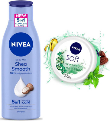 NIVEA Shea Smooth Milk 200ml and Chilled Mint cream set of 2pc(400 ml)