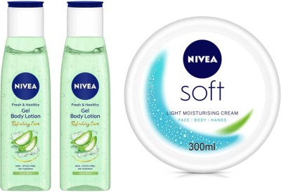 NIVEA 2pc Aloe Gel 75ml and Soft 300ml Set of 3(450 ml)