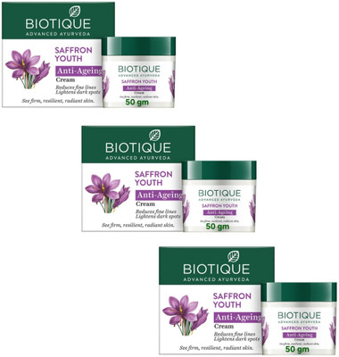BIOTIQUE Saffron Youth Anti-Aging Cream - 50g (Pack of 3)(150 g)