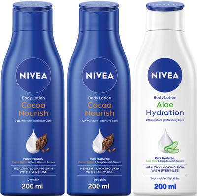 NIVEA BODY LOTION 200 ML - COCOA NOURISH 2 PCS & ALOE HYDRATION 1 PCS(600 ml)