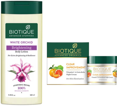 BIOTIQUE White Orchid Body Lotion 180 ML & Clear Improvement Vitamin C Night Cream 50g(230 ml)