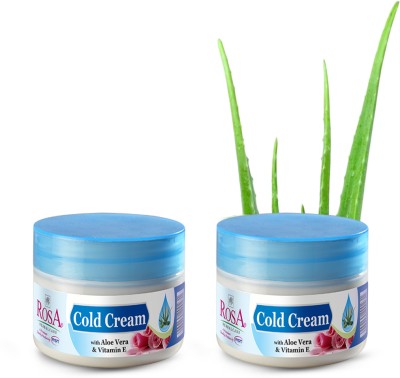 ROSA Cold Cream With Rose, Aloevera & Vitamin E l Reduce drynes I Unisex, Pack of 2(200 ml)