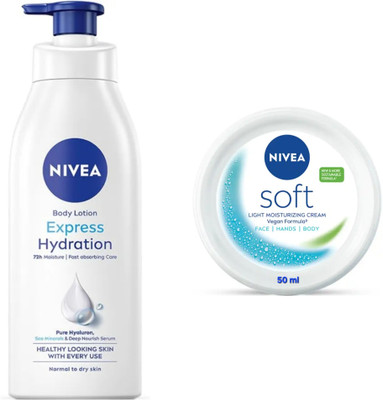 NIVEA EXPRESS HYDRATION BODY LOTION 400 ML & SOFT CREAM 50 ML(450 ml)
