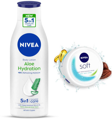 NIVEA Aloe Hydration 200ml & Soft Cream 100ml Combo(300 ml)