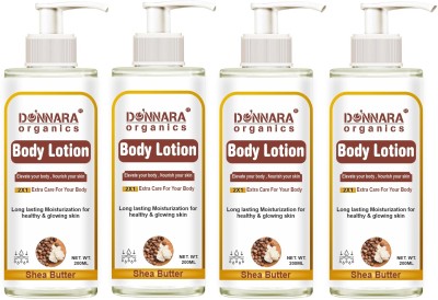 Donnara Organics Shea Butter Body Lotion Long Lasting Moisturization for All Skin (200ml) Pack 4(800 ml)