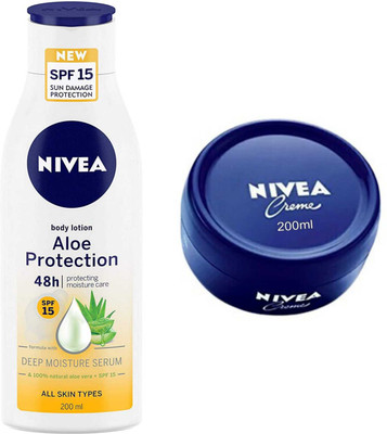 NIVEA Aloe Protection spf15 body lotion 200ml And Creme 200ml Set of 2(400 ml)