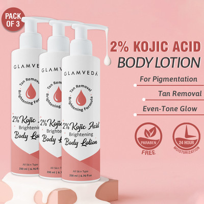 GLAMVEDA Body Lotion with Kojic Acid & Alpha Arbutin| Moisturizer | Pack of 3(600 ml)