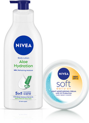 NIVEA Combo with Aloe Body Lotion, Moisturizer & Soft Daily UV Day Cream with SPF 15(800 ml)