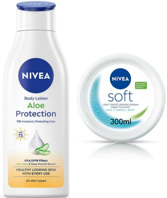 NIVEA Aloe Protection 200ml & Soft Cream 300ml set of 2(500 ml)