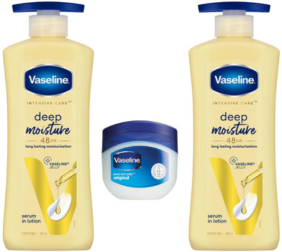 Vaseline Intensive Care, Deep Moisture Lotion 400 ML X 2 | Pure skin Jelly Original 20g(820 ml)