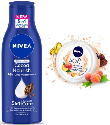 NIVEA Coco Nourish 200ml Lotion & Soft Playful Peach 200ml Cream Set of 2pc(400 ml)