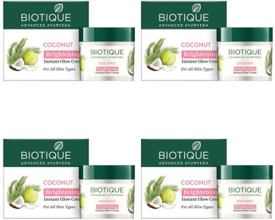 BIOTIQUE Advance Ayurveda Coconut Brightening Instant Glow Cream 50G (Pack of 4)(200 g)