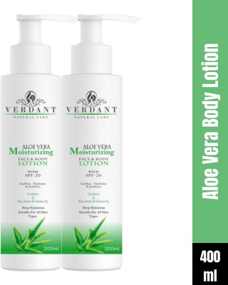 Verdant Natural Care Aloe Vera Body Lotion with SPF 20 (Combo Pack of 2X200ml) (Buy 1 get 1)(400 ml)