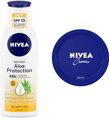 NIVEA Aloe Protection Body Lotion 200 ML & Creme 200 ML(400 ml)