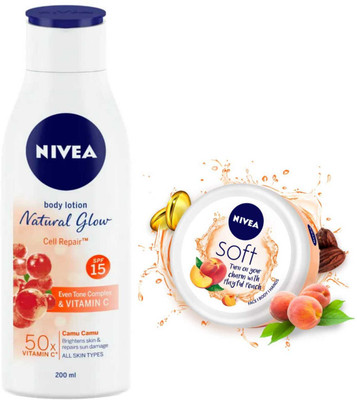 NIVEA Natural Glow Cell Repair 200ml & Peach Cream 100ml Combo(300 ml)