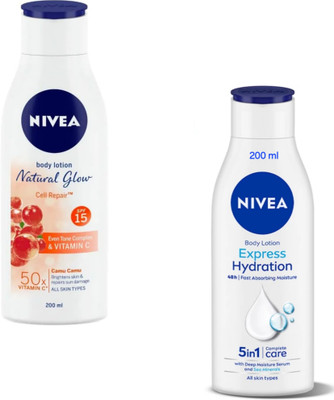NIVEA Body Lotion 200ml - N.G. Cell Repair SPF 15 & Express Hydration (Pack of 2)(400 ml)