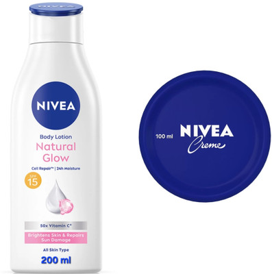 NIVEA NATURAL GLOW BODY LOTION 200 ML & CREME 100 ML(300 ml)