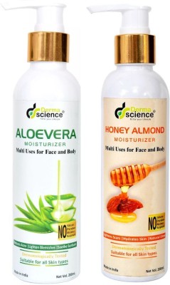 Derma Science Aloevera and Honey Almond Moisturizer For Face & Body, SmoothSkin(200ml Each)(400 ml)