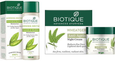BIOTIQUE Morning Nectar Moisturizer 120ml & Wheatgerm Night Cream 50g (Pack of 2)(170 ml)