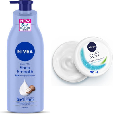 NIVEA Shea Smooth Body Lotion - 400ml & Soft Light Moisturising Cream - 100ml(500 ml)