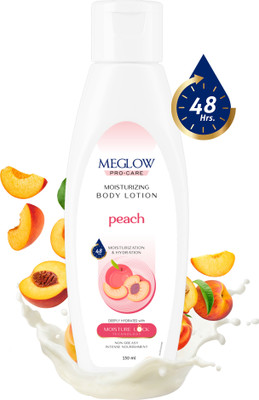 meglow Peach Body Lotion with 48 Hour Hydration & Intense Moisture for Dry, Rough Skin(150 ml)