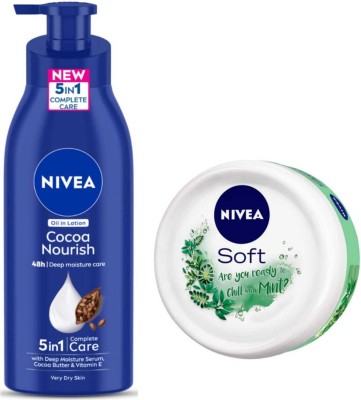 NIVEA Cocoa Nourish 400ml lotion and Chilled Mint 200ml Cream Set of 2pc(600 ml)