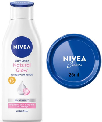 NIVEA Cream 25ml & Natural Glow Lotion 200ml (Pack of 2)(225 ml)