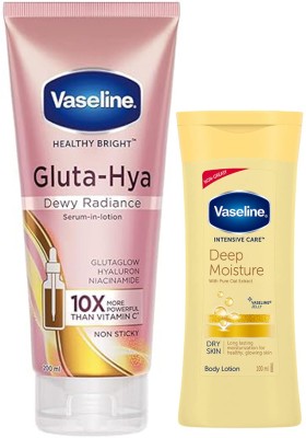 Vaseline Gluta Hya Dewy Radiance Serum-in-Lotion(200ml), Deep Moisture Body Lotion(100ml)(300 ml)