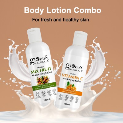 Globus Naturals Body Lotion Combo - Vitamin C & Mix Fruit Body Lotion, Set of 2(200 ml)