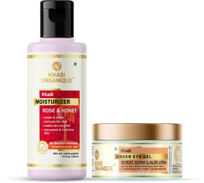 khadi ORGANIQUE Rose & Honey Face Moisturizer & Under Eye Gel Skin Care Combo, Pack of 2(260 g)