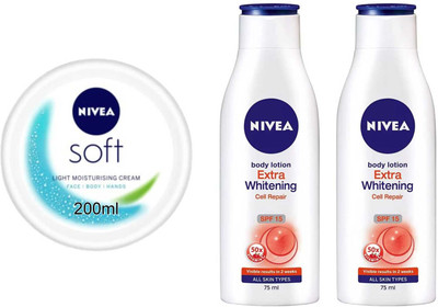 NIVEA 2pc Cell repair75ml and Soft 200ml Set of 3(350 ml)