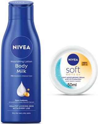 NIVEA Body Milk Lotion 200ml & Soft Daily UV Cream 50ml(300 ml)