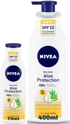 NIVEA Aloe Protection spf15 400ml & 75ml Pump Set of 2(475 ml)