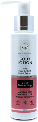 WISE & SECRETS Shea Butter & Peach Extract Body Lotion - 24-Hr Moisture for Soft, Radiant Skin(100 ml)