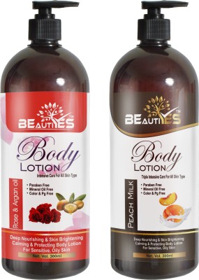 BEAUTIYES Rose Argan Oil & Peach Milk Body Lotion Combo (Pack of 2) Each 300 ml(600 ml)