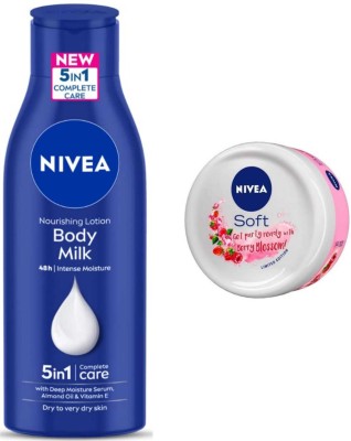 NIVEA Bodymilk 200ml and Berry Blossom 50ml cream 2pc set(300 ml)