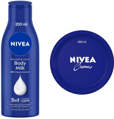 NIVEA Body Milk Nourishing Body Lotion - 200ml & Cream - 200ml (Pack of 2)(400 ml)