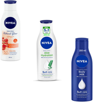 NIVEA Lotion 200ml- N.G. Cell Repair & Aloe Hydration & Body Milk (Pack of 3)(600 ml)