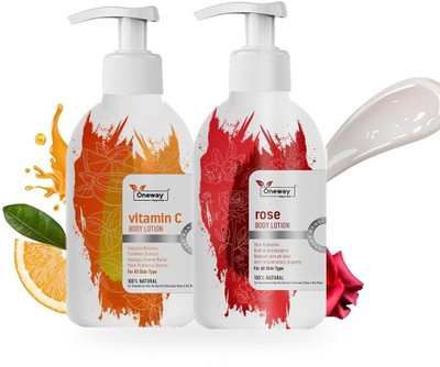 Oneway Happiness Rose & Vitamin C Body Lotion Set (2x300ml) – Natural Glow & Hydration(600 ml)