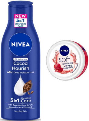 NIVEA Cocoa Nourish 200ml and Pomegranate 50ml cream 2pc set(300 ml)