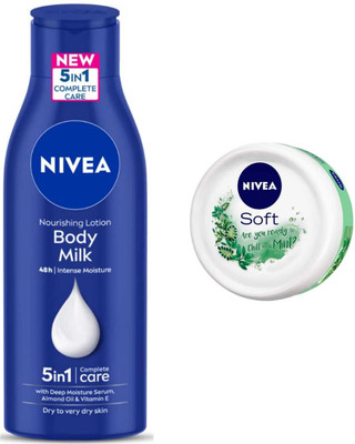 NIVEA Bodymilk 200ml lotion and Chilled Mint 50ml Cream Set of 2pc(300 ml)