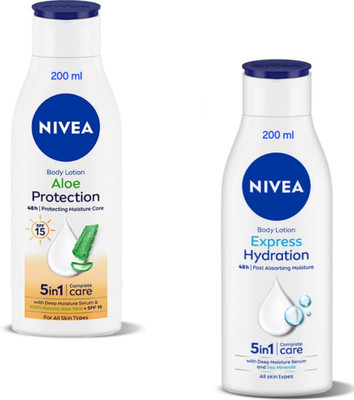 NIVEA Body Lotion 200ml - Aloe Protection SPF 15 & Express Hydration (Pack of 2)(400 ml)
