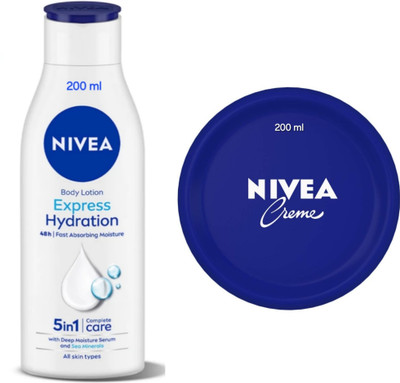 NIVEA Express Hydration Body Lotion - 200ml & Cream - 200ml (Pack of 2)(400 ml)