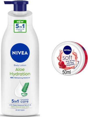 NIVEA Pomegranate 50ml Cream and Aloe Hydration 400ml Lotion set of 2pc(450 ml)