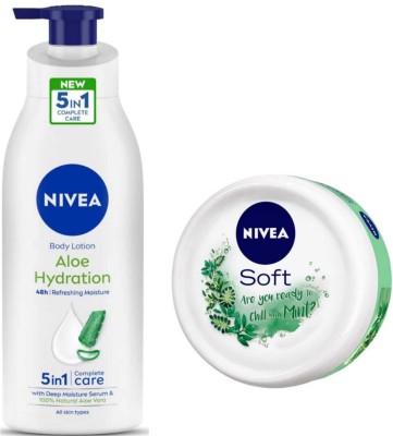 NIVEA Aloe Hydration 400ml lotion and Chilled Mint 200ml Cream Set of 2pc(600 ml)