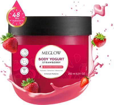 meglow Strawberry Body Yogurt Shea butter & Almond Oil 48 Hour Hydration Fast Absorbing(200 ml)