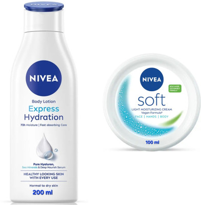 NIVEA EXPRESS HYDRATION BODY LOTION 200 ML & SOFT CREAM 100 ML(300 ml)