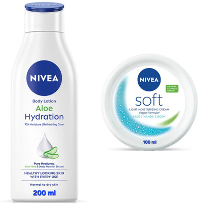 NIVEA ALOE HYDRATION BODY LOTION 200 ML & SOFT CREAM 100 ML(300 ml)